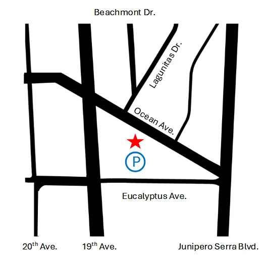 Parking map showing the free lot through the breezeway at Ocean Endodontics